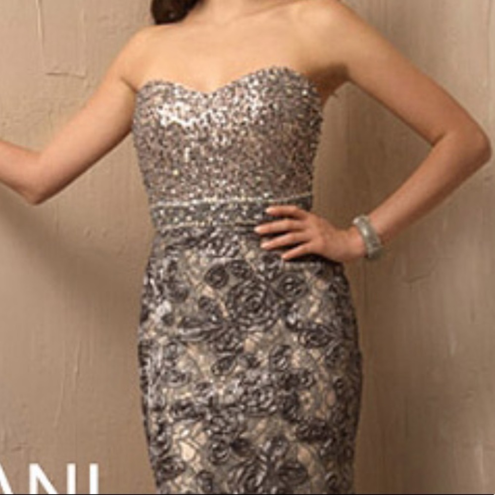 Elegant Jovani style 2184. Color is Dark Grey. Size 2. - Picture 3 of 8